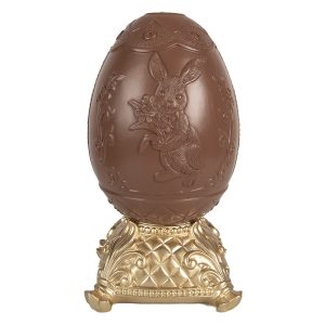 Hnědá dekorace čoko vejce s králíčkem na zlatém podstavci - 14*14*25 cm Clayre & Eef  - -