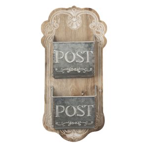Hnědá dřevěná nástěnná dekorace s přihrádkami na poštu - 26*10*53 cm Clayre & Eef  - -