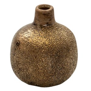 Hnědá keramická váza s bronzovou patinou Rain - Ø 9*9 cm Clayre & Eef  - -