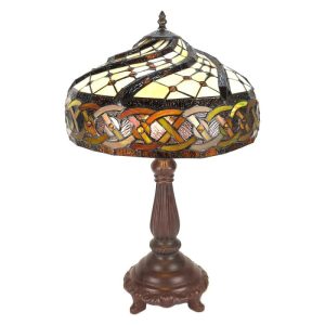 Hnědá stolní lampa Tiffany Brownie - Ø38*57 cm E27/max 2*60W Clayre & Eef  - -
