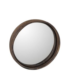 Hnědé kulaté ratanové zrcadlo- Ø30*5cm J-Line by Jolipa  - -