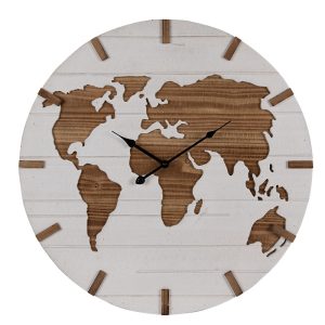 Hnědo-béžové antik nástěnné hodiny s mapou World - Ø 60*4 cm / 1*AA Clayre & Eef  - -
