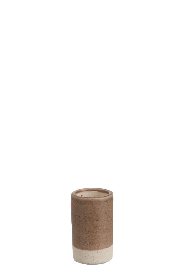 Hnědo krémová váza - 7*7*12 cm J-Line by Jolipa  - -