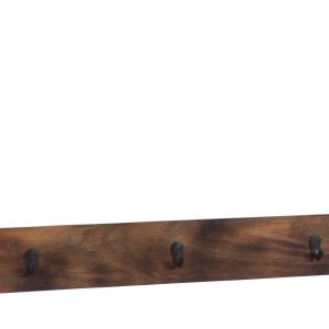 Hnědý nástěnný dřevěný věšák se 3 kovovými háčky - 100