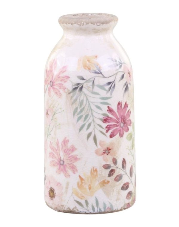 Keramická dekorační váza s květy Floral Auray - Ø 7*15cm Chic Antique  - -