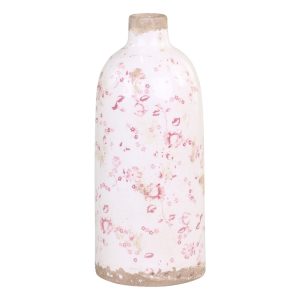 Keramická dekorační váza s růžovými kvítky Floral Cannes - Ø 11*26cm Chic Antique  - -