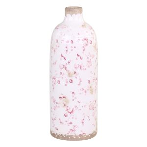 Keramická dekorační váza s růžovými kvítky Floral Cannes - Ø 11*31cm Chic Antique  - -