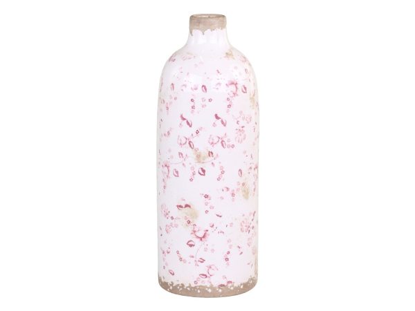 Keramická dekorační váza s růžovými kvítky Floral Cannes - Ø 11*31cm Chic Antique  - -