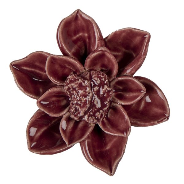 Keramická dekorace květina bordová - Ø 8*4 cm Clayre & Eef  - -