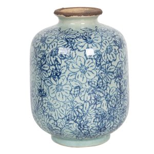 Keramická váza ve vintage stylu s modrými kvítky Bleues – Ø 10*15 cm  Clayre & Eef  - -