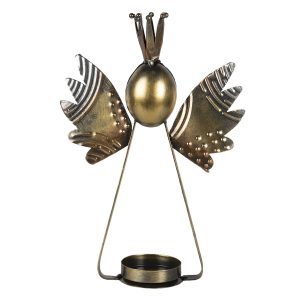 Kovový zlatý svícen Anděl s korunkou - 17*6*25 cm Clayre & Eef  - -