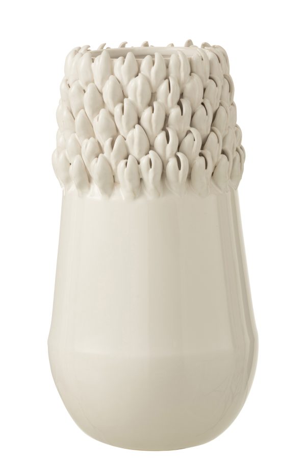 Krémová keramická váza Ibiza white - Ø 18*33cm J-Line by Jolipa  - -