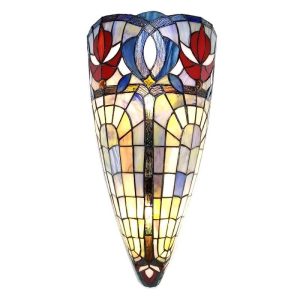 Krémovo-modrá nástěnná lampa Tiffany Mood - 26*18*41 cm E27/max 2*60W Clayre & Eef  - -