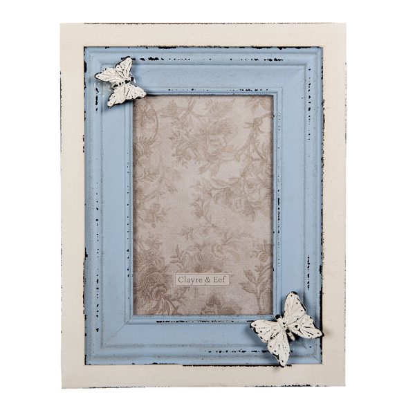 Krémovo-modrý fotorámeček s motýlem - 18*3*23 cm / 10*15 cm Clayre & Eef  - -