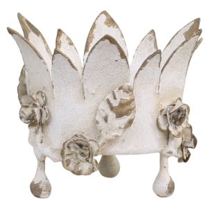 Krémový antik svícen s květy na širokou svíčku Crown - Ø 11*9cm Chic Antique  - -