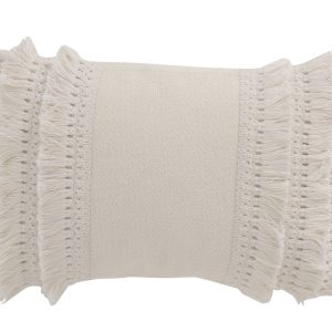 Krémový bavlněný polštář s třásněmi Fransen white off - 45*30 cm J-Line by Jolipa  - -