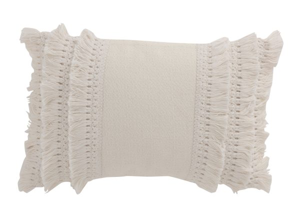 Krémový bavlněný polštář s třásněmi Fransen white off - 45*30 cm J-Line by Jolipa  - -