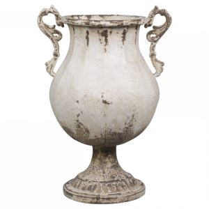 Krémový vintage obal na květináč/ váza ve tvaru číše Frenchie - Ø 26*45cm Chic Antique  - -