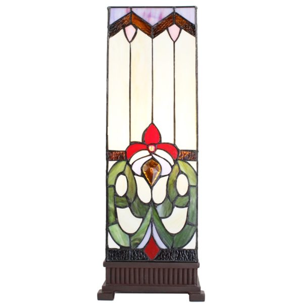 Kvádrovitá stolní lampa Tiffany s květem - 18*18*48 cm E14/max 1*40W Clayre & Eef  - -