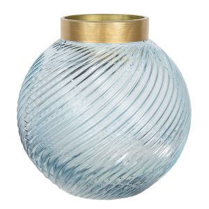 Modrá skleněná váza se zlatým hrdlem Goldina – Ø 19*19 cm Clayre & Eef  - -