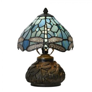 Modrá stolní lampa Tiffany Blue Dragonfly - Ø 20*28cm Clayre & Eef  - -