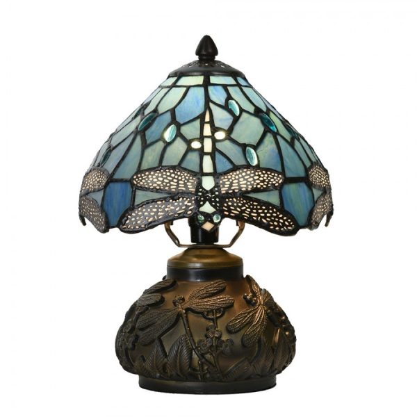 Modrá stolní lampa Tiffany Blue Dragonfly - Ø 20*28cm Clayre & Eef  - -