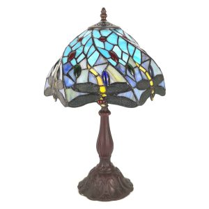 Modrá stolní lampa Tiffany s vážkami ButterFly - Ø 31*43 cm E27/max 1*40W Clayre & Eef  - -