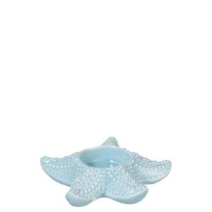 Modrý keramický svícen mořská hvězdice - 7*8 cm J-Line by Jolipa  - -