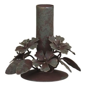 Mosazný antik kovový svícen na úzkou svíčku s květy Flower - 10*6*10cm Chic Antique  - -
