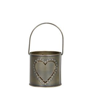 Mosazný antik kovový svícen se srdíčkem a držadlem Heart - 8*8 cm Chic Antique  - -