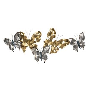 Nástěnná kovová dekorace zlato-stříbrní motýli - 124*6*51 cm Clayre & Eef  - -