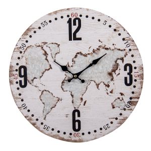 Nástěnné hodiny Gerardo s mapou - Ø 34*1 cm / 1*AA Clayre & Eef  - -