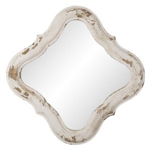 Nástěnné zrcadlo v bílo hnědém dřevěném rámu - 59*2*59 cm Clayre & Eef  - -
