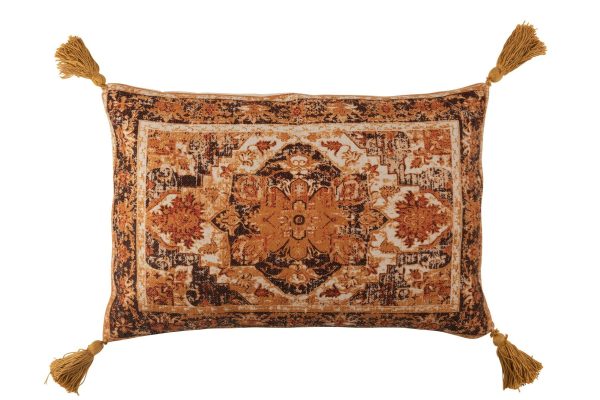 Okrový polštář se střapci zdobený ornamenty Vintage - 40*60 cm J-Line by Jolipa  - -