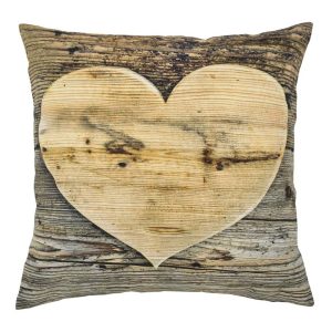 Plátěný polštář dřevěné srdce Wooden heart - 50*10*50cm Mars & More  - -