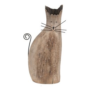 Přírodní dřevěná dekorace socha kočka - 14*7*26 cm Clayre & Eef  - -