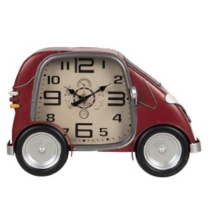 Retro nástěnné hodiny v designu červeného auta - 33*9*21 cm / 1*AA Clayre & Eef  - -