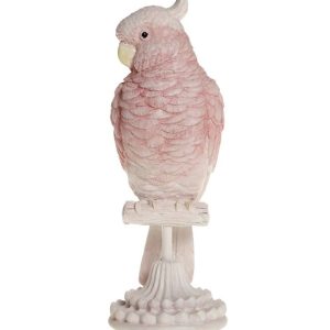 Růžová dekorace papoušek na podstavci Parroté  - 10*11*28 cm Chic Antique  - -