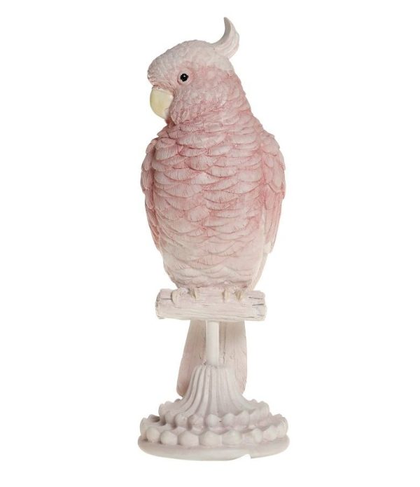 Růžová dekorace papoušek na podstavci Parroté  - 10*11*28 cm Chic Antique  - -