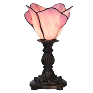 Růžová stolní lampa Tiffany Christelle - Ø 20*30 cm E14/max 1*25W Clayre & Eef  - -