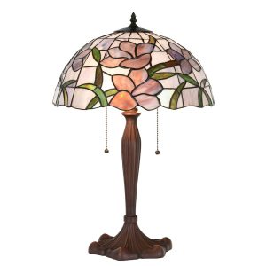 Růžovo-fialová stolní lampa Tiffany s květy Violé - Ø 40*60 cm E27/max 2*60W Clayre & Eef  - -