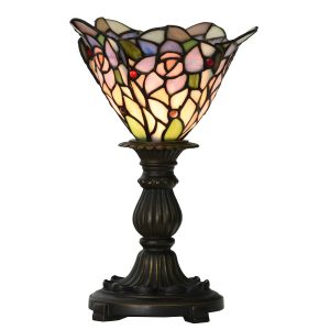 Růžovo-fialová stolní lampa Tiffany ve tvaru květu - Ø 20*30 cm E14/max 1*25W Clayre & Eef  - -