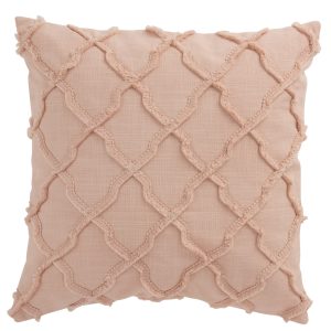 Růžový bavlněný polštář s třásněmi Rhombuses  - 43*43 cm J-Line by Jolipa  - -