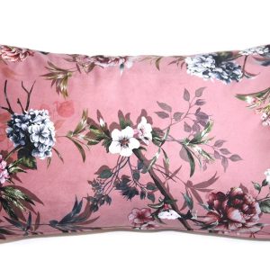 Růžový sametový polštář s květy Luisa roze- 30*50cm Collectione  - -