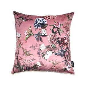 Růžový sametový polštář s květy Luisa roze- 45*45cm Collectione  - -