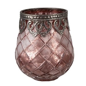 Růžový skleněný svícen na čajovou svíčku - Ø 9*11 cm Clayre & Eef  - -