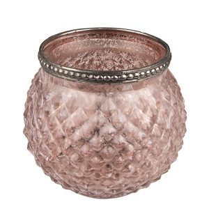 Růžový skleněný svícen na čajovou svíčku se zdobným okrajem - Ø10*9 cm Clayre & Eef  - -