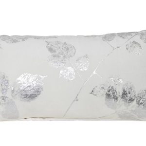 Sametový bílý polštář se stříbrnými listy Leave - 60*30 cm Light & Living  - -