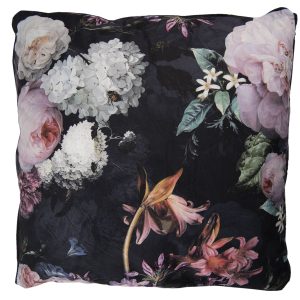 Sametový polštář s motivem květin - 45*45 cm Clayre & Eef  - -