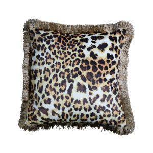 Sametový polštář s motivem leopardí kůže a zlatými třásněmi - 45*45*10cm Mars & More  - -